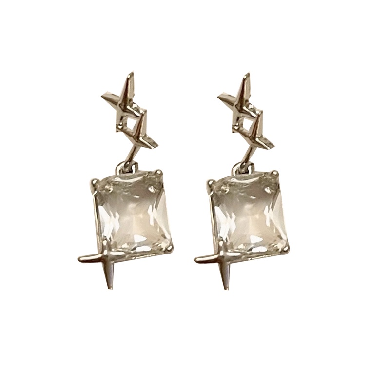 Khuyên Tai Hình Vuông Đính Đá Phong Cách hip hop Thời Trang Hàn Quốc Chất Lượng Cao