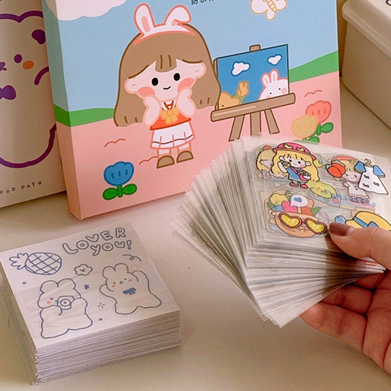 Set 25 tấm hình dán hoạt hình trong suốt chống thấm nước