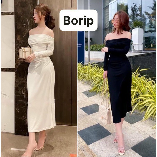 [VIDEO THẬT] Đầm body trễ vai dài tay thun borip 3 màu | BigBuy360 - bigbuy360.vn
