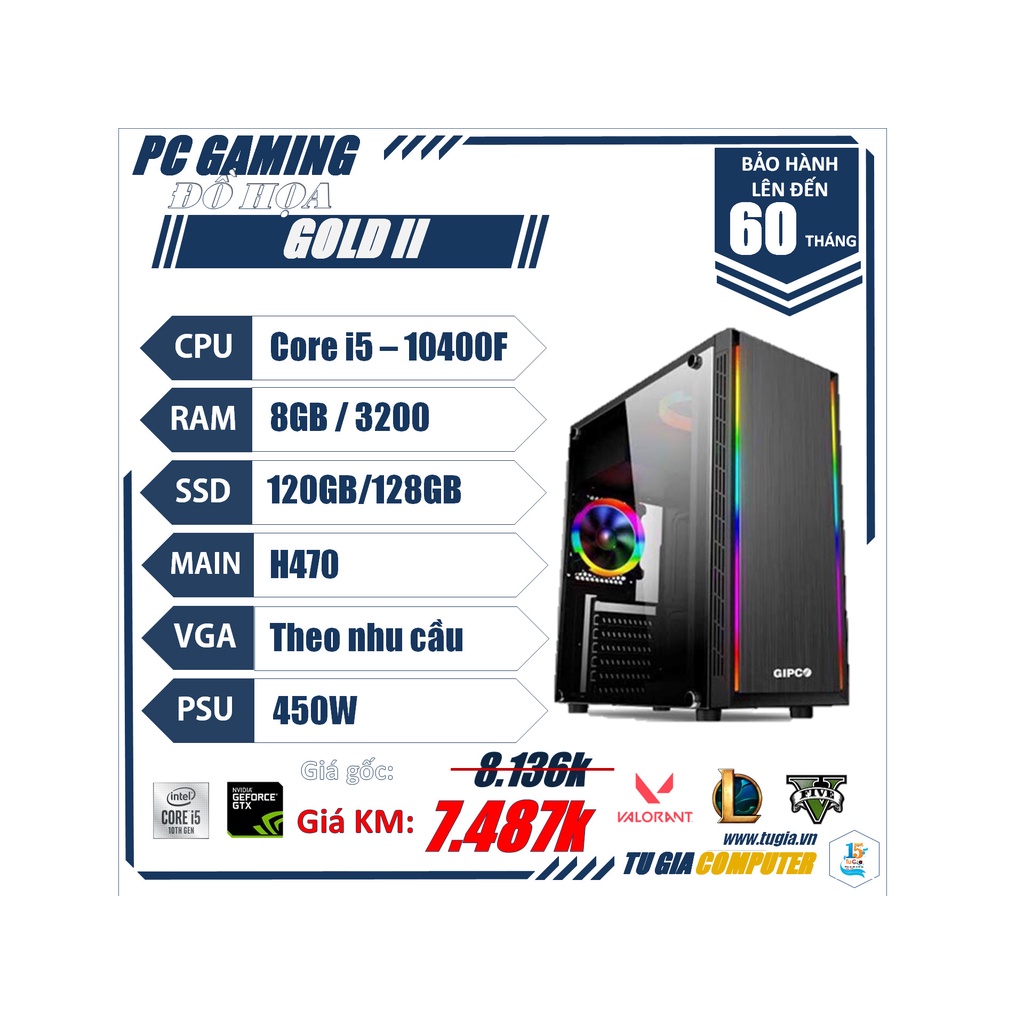 Case PC Building Gaming chơi Game, Live Streamer, thiết kế đồ họa, làm văn phòng, Youtube chuyên nghiệp