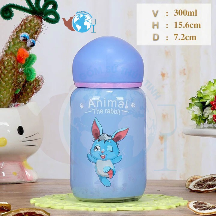 BÌnh nước thủy tinh con thỏ dể thương 300ml