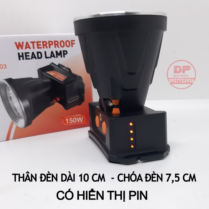 Đèn đội đầu pin sạc led 150W siêu sáng NĐ 1003  - kín nước - pin sạc dung lượng cao - hiển thị pin