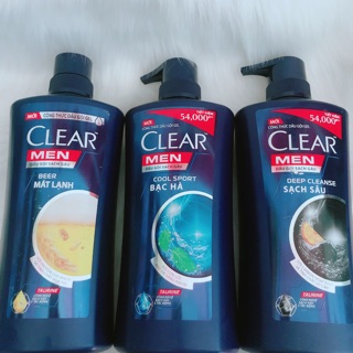 Dầu gội Clear Men cool Sport ,Beer ,Deep Cleanse mát lạnh -sạch gàu(650ml)