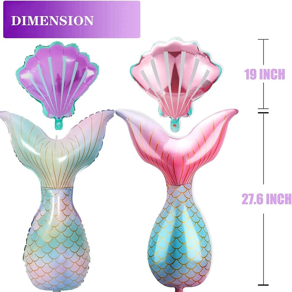Set 23 Bong Bóng Nhôm Hình Đuôi Nàng Tiên Cá / Vỏ Sò Xinh Xắn Dùng Để Trang Trí Tiệc Sinh Nhật /