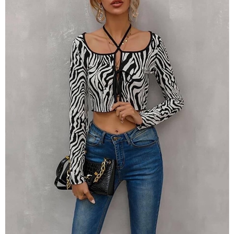 Áo Croptop Thun Sọc Ngựa Vằn