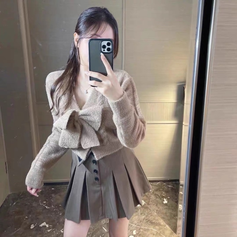 áo khoác cardigan len lông mix nơ