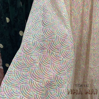 Vải lưới thêu kim sa ombre lấp lánh hạt 3ly
