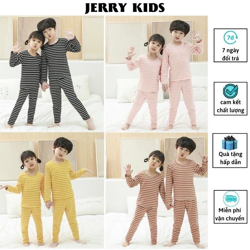 Bộ kẻ dài tay chất cotton cho bé trai bé gái 8-18kg