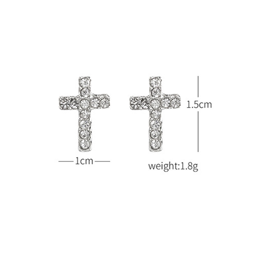 Bông Tai Chữ Thập Đính Pha Lê Màu Bạc Nhỏ Nhắn Dễ Thương Thời Trang Cho Nữ