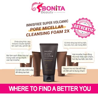 Sữa Rửa Mặt Tro Núi Lửa Innisfree Super Volcanic Pore Micellar Cleansing Foam 2x ( Mẫu Mới )