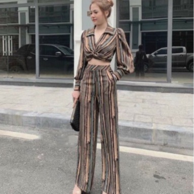 SET Xoắn Eo &quot;Bigsize&quot; Quần Ống Rộng