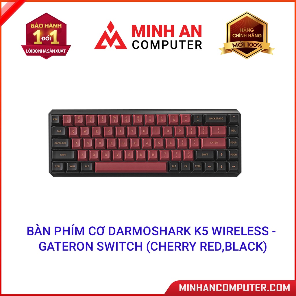 Bàn phím cơ Darmoshark K5 Wireless - Gateron Switch (Cherry Red,Black) - Hàng chính hãng