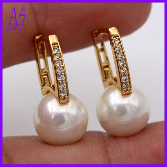 Bông tai mạ vàng 18K đính ngọc trai phong cách Âu Mỹ
