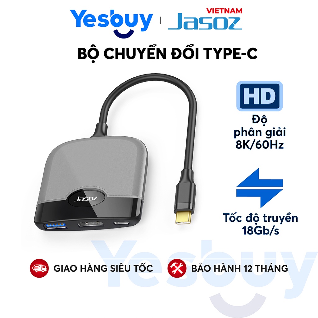 Bộ chuyển đổi Type-C/HDMI + PD + USB3.0 phiên bản 3 trong 1 đỏ và xanh JASOZ H106- Hàng chính hãng - Bảo hành 18 tháng