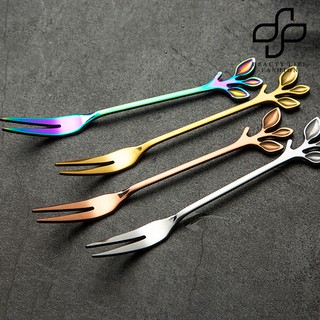 [Moon] Creative Leaf Stainless Coffee Mixing Spoon Fork Kitchen Flatware