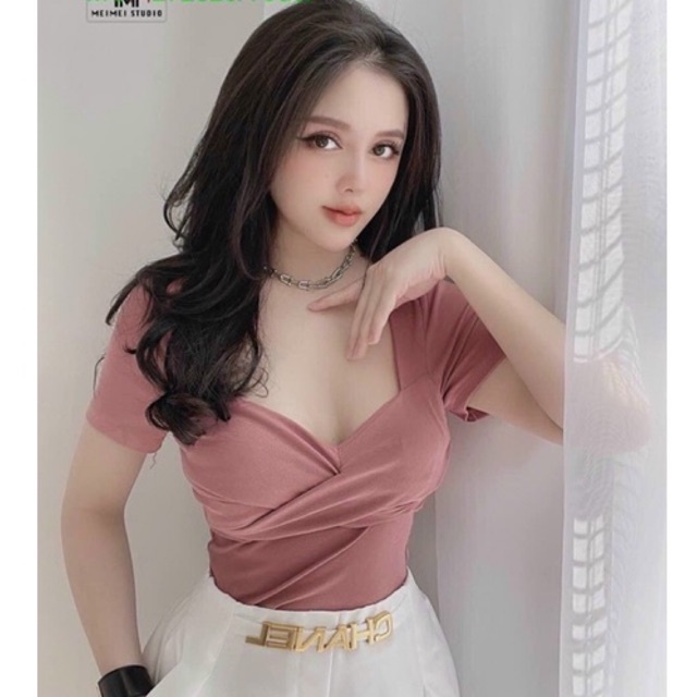 Áo kiểu thun borip xoắn ngực siêu đẹp Hình thật trải sàn shop tự chụp