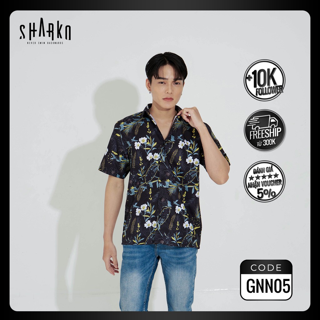 Áo sơ mi nam họa tiết SHARKO - DARK FOREST BLOOMING, vải lụa thoáng mát, không nhăn, form rộng - GNN05