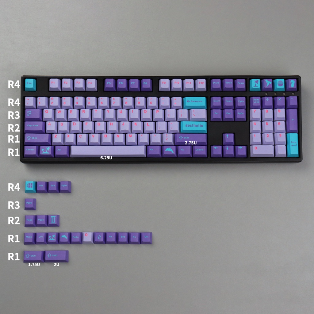 Keycap GMK Vaporwave 129 nút in nhiệt dành cho bàn phím cơ