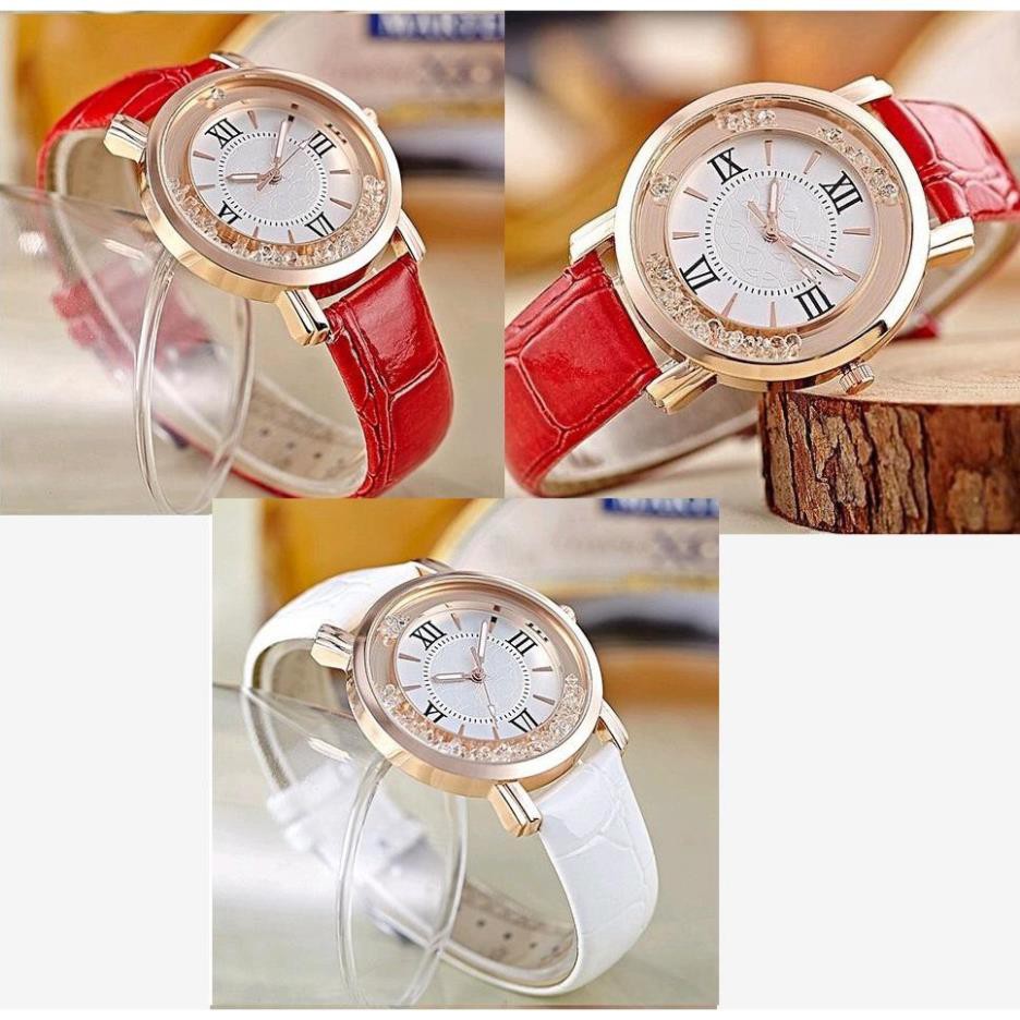Đồng hồ đeo tay thời trang nữ💓FREESHIP💓Đồng hồ nữ la mã đính hạt dây da, sang trọng cho phái nữ 8157