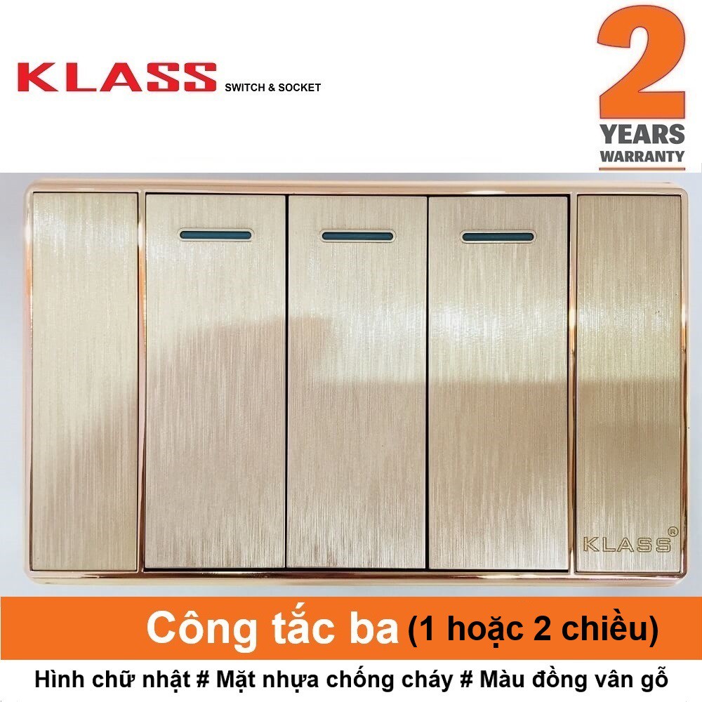 (Công tắc ổ cắm KLASS) Công tắc ba, hình chữ nhật, màu đồng vân gỗ KLASS 118KV10 118KV10-008 118KV10-009