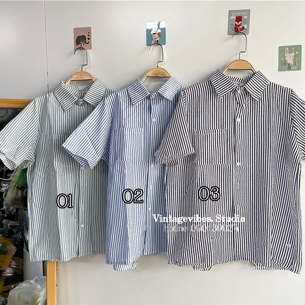 Áo sơ mi kẻ phối vạt chéo lưng phong cách Hàn Quốc (hàng QC) - Ảnh thật