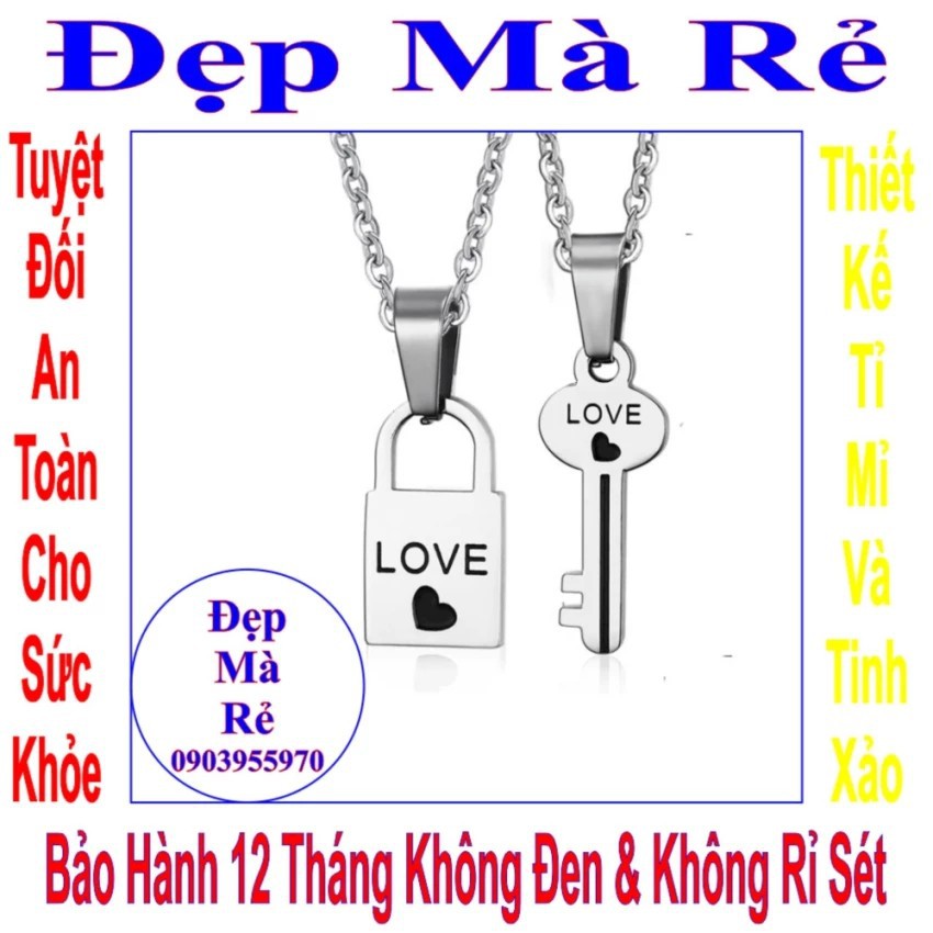 Dây chuyền cặp hình ổ khóa và chìa khóa tình yêu khắc chữ LOVE (2 dây) - DCC00026T035069