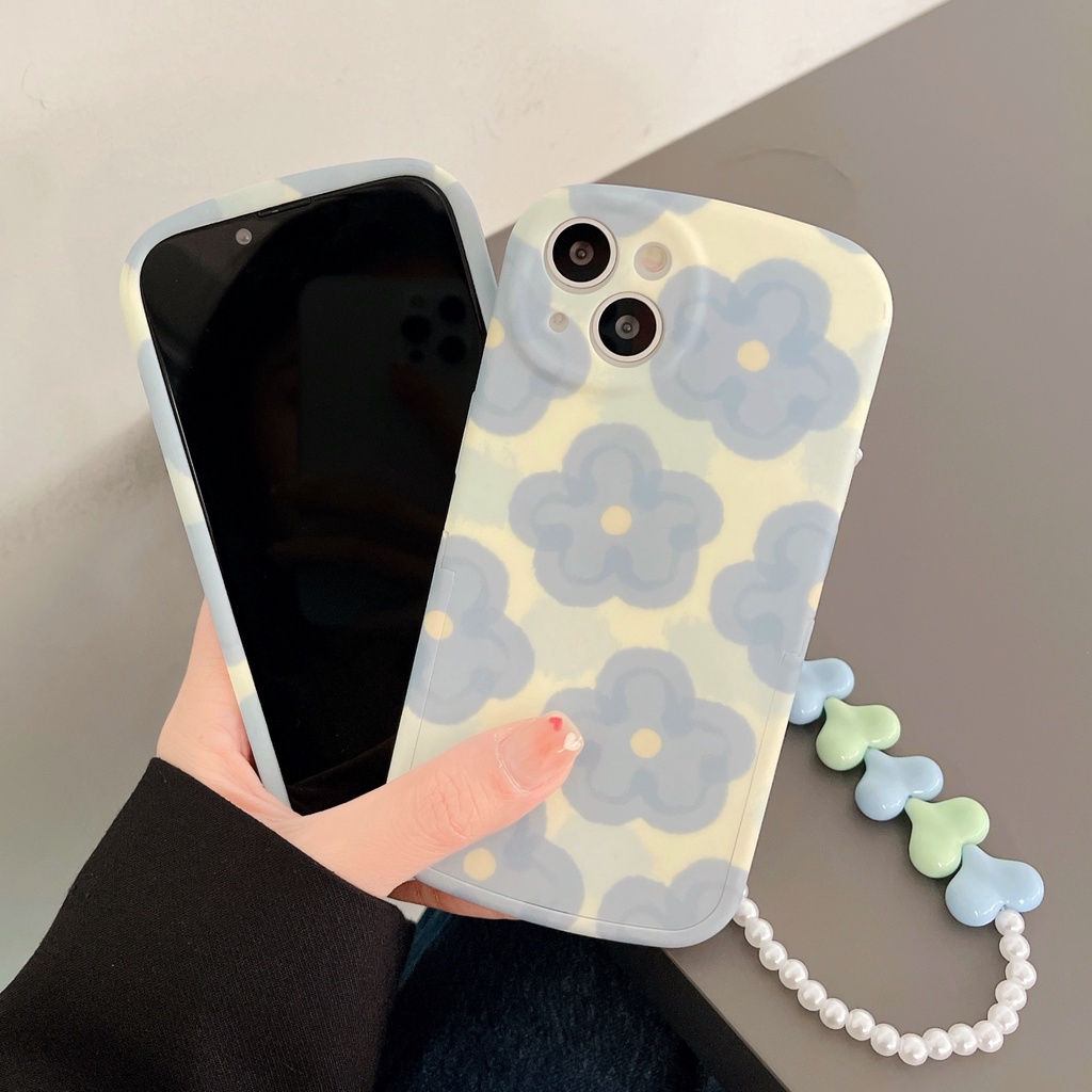 Ốp Điện Thoại Dẻo Họa Tiết Hoa Màu Xanh Dương Kèm Giá Đỡ Cho Iphone 12 pro max 11 pro max xs max xr x 7 8 plus