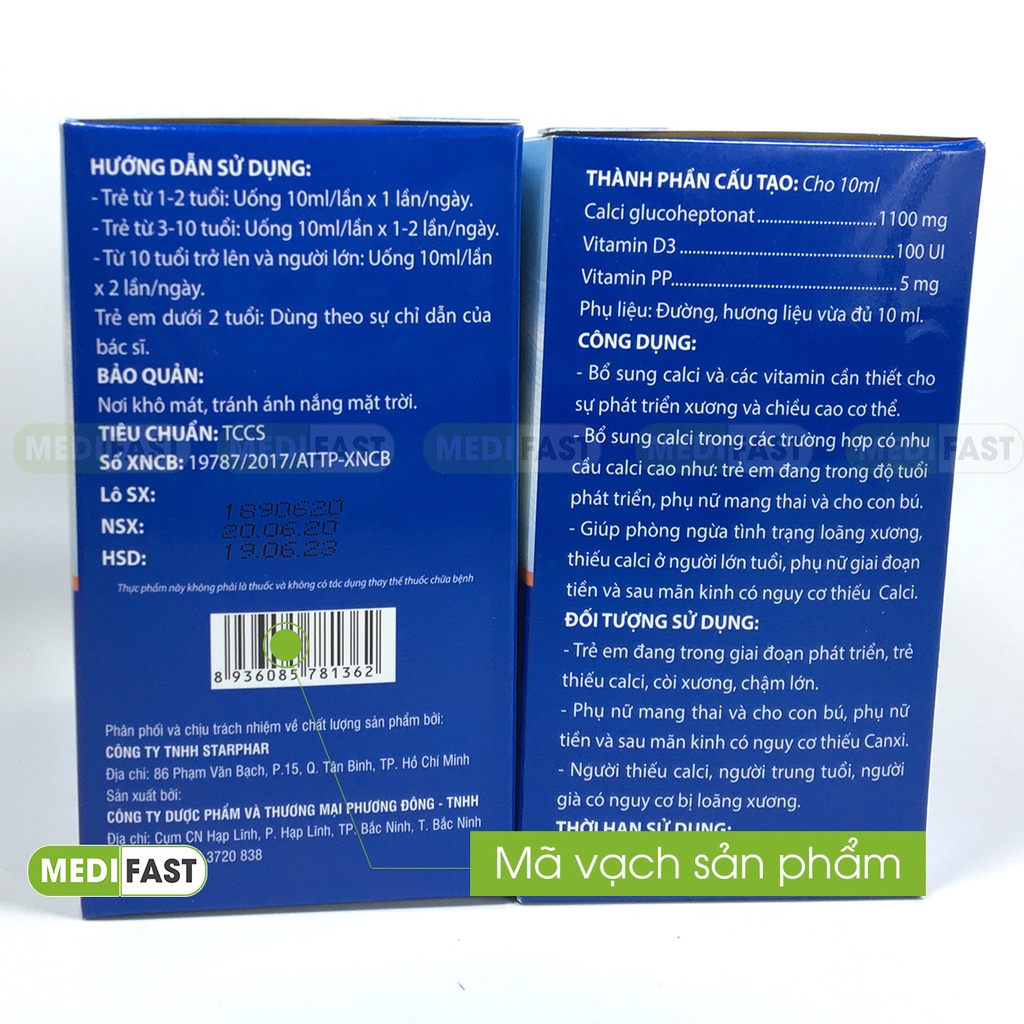 Siro Ossocal - Bổ sung canxi hữu cơ và D3 cho mẹ bầu, sau sinh và trẻ nhỏ, tăng chiều cao tuổi dậy thì hộp 20 ống