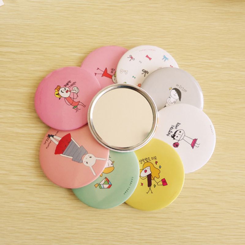 [Hàng mới về] Gương trang điểm mini hình tròn kích thước bỏ túi dễ mang theo in họa tiết hoạt hình