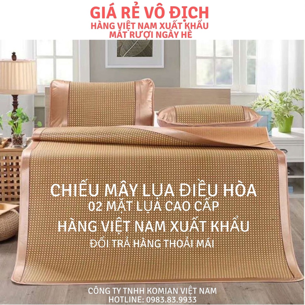 Chiếu Mây Điều Hòa VNXK Loại Lụa Dầy Komi Decor - Sợi Mây 100% , Thoáng Khí , Mát Lạnh, Sử Dụng 2 Mặt.