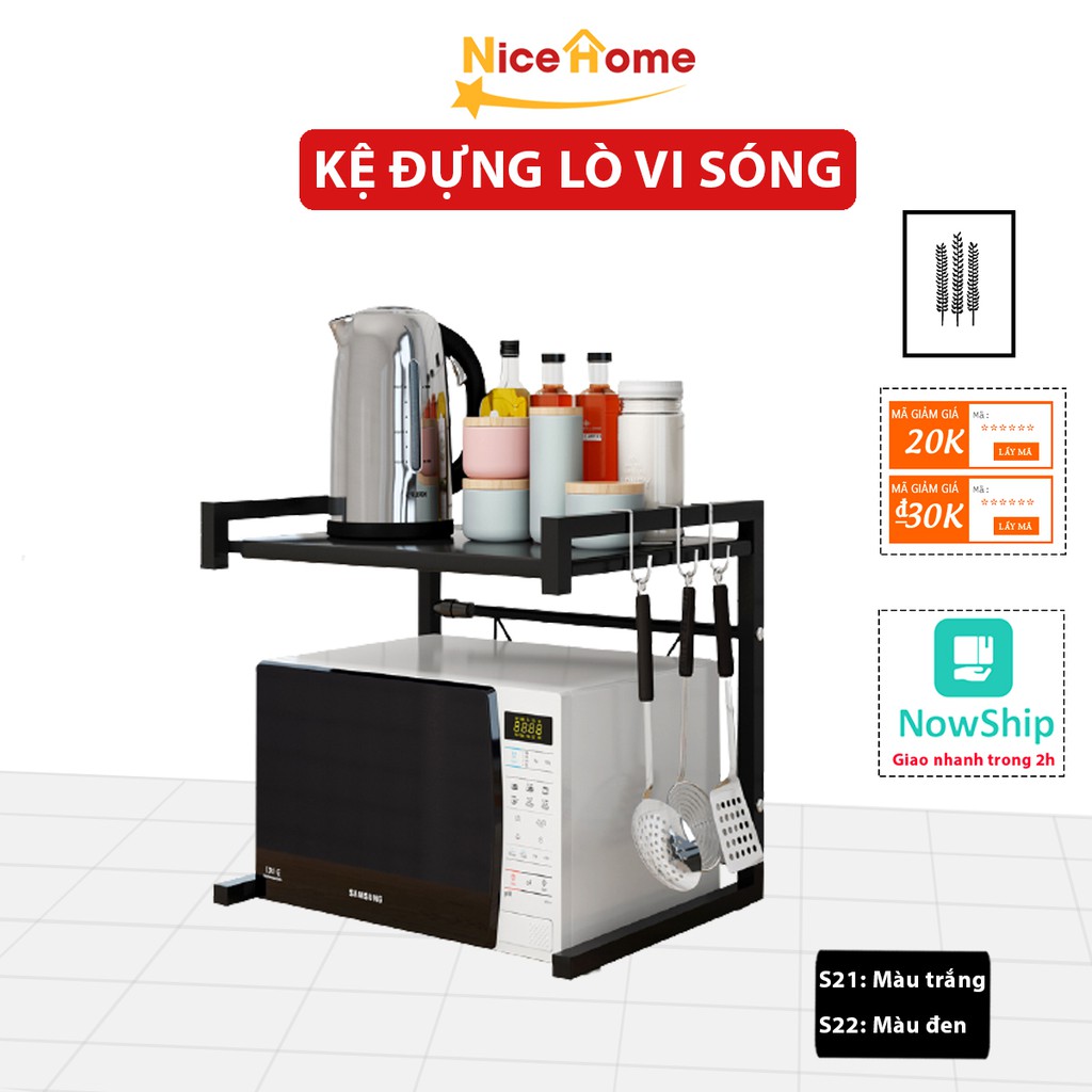 Kệ lò vi sóng inox NICEHOME có thể điều chỉnh kích thước, giá đỡ lò vi sóng cao cấp loại 2 tầng phun sơn tĩnh điện