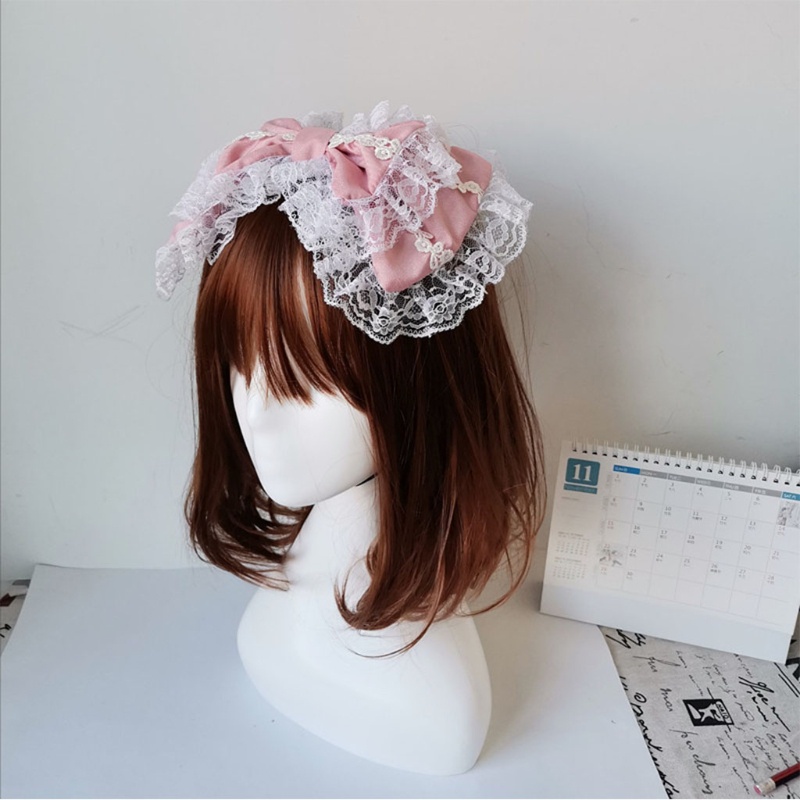 Cài tóc phối nơ ren phong cách lolita xinh xắn tùy chọn màu sắc