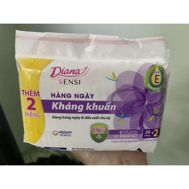 Combo 2 gói diana ngày kháng khuẩn gói 20 miếng tặng thêm 2 m