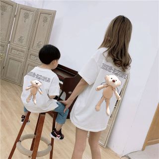 [Order] CÓ ẢNH THẬT CUỐI -CÓ SIZE CHO BÉ - Áo phông cotton gắn gấu sau lưng.