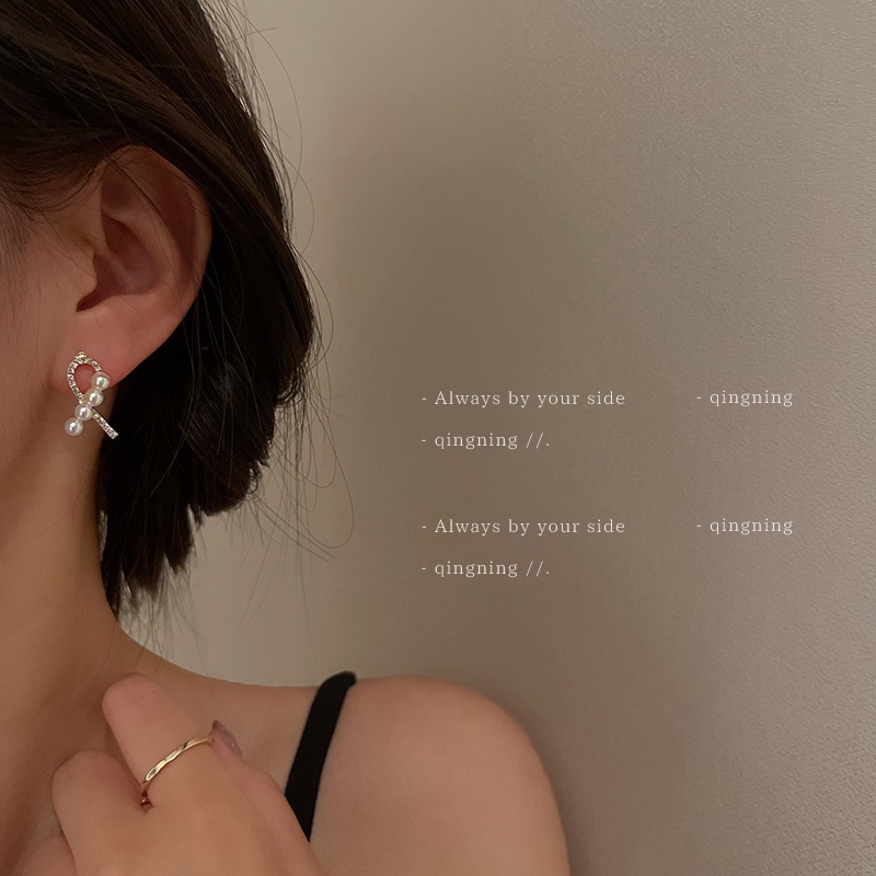 DREJEW Khuyên tai bạc 925 đính ngọc trai kim cương giả phong cách Hàn Quốc thời trang