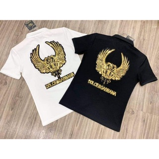 [ MẪU MỚI NHẤT ] Áo thun cổ bẻ nam nữ Gucciis hình cánh chim đại bàng vàng vương miệng đính đá kim sa, 💯 cotton