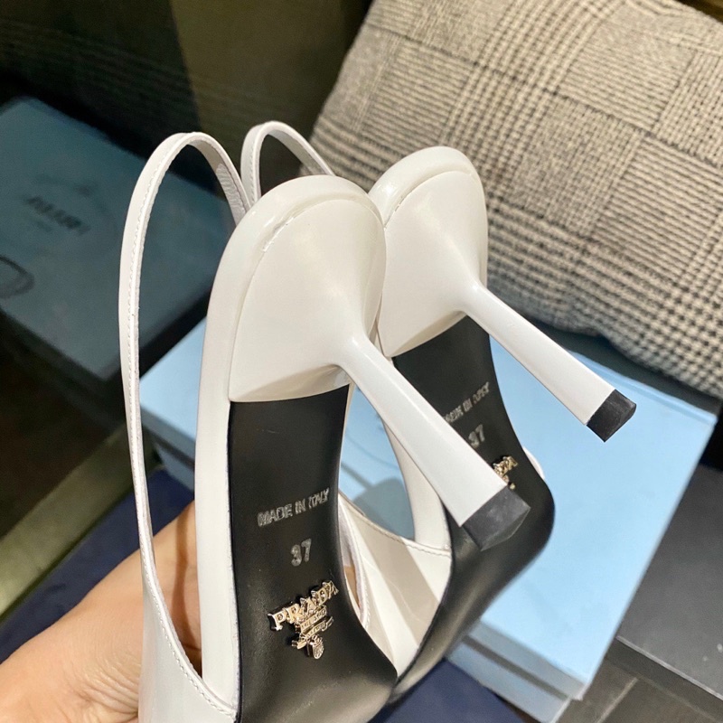 Giày cao gót mũi nhọn quai hậu thương hiệu Prada da thật cao cấp