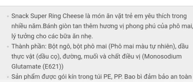 Snack Super Ring Cheese / Cheese Balls 112G ( 1 gói to này sẽ có 8 gói nhỏ ở trong nhé ạ). Hàng có sẵn