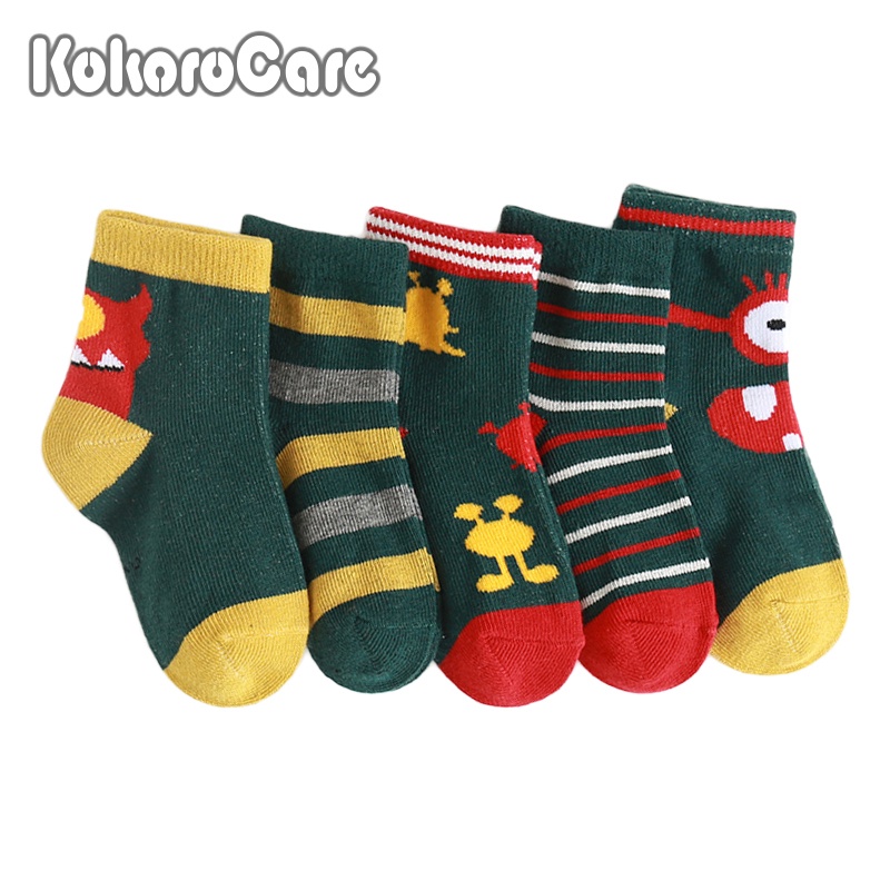Set 5 đôi tất KokoroCare UC-01 bằng cotton ống cao trung bình hình quái vật nhỏ phù hợp cho bé 1-12 tuổi S/M/L/XL