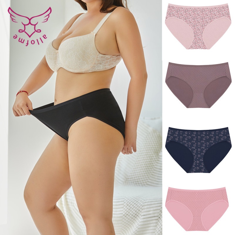Quần lót cotton ALL OF ME plus size XL-5XL màu trơn thoáng khí thoải mái cho nữ