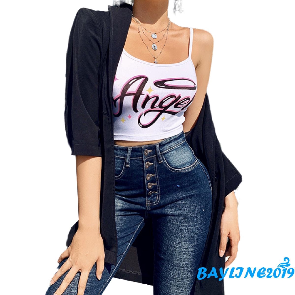 Áo Croptop Dáng Ôm In Chữ Quyến Rũ Cho Nữ