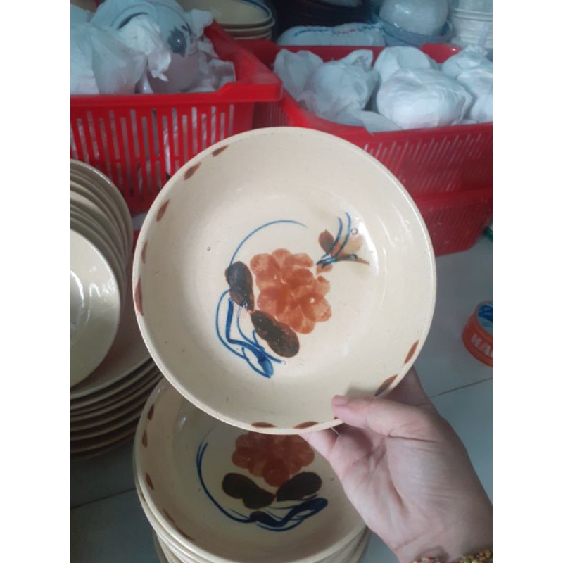 Dĩa Đá Sâu Lòng Hoa Kem Màu Cổ 19.5*4.5cm