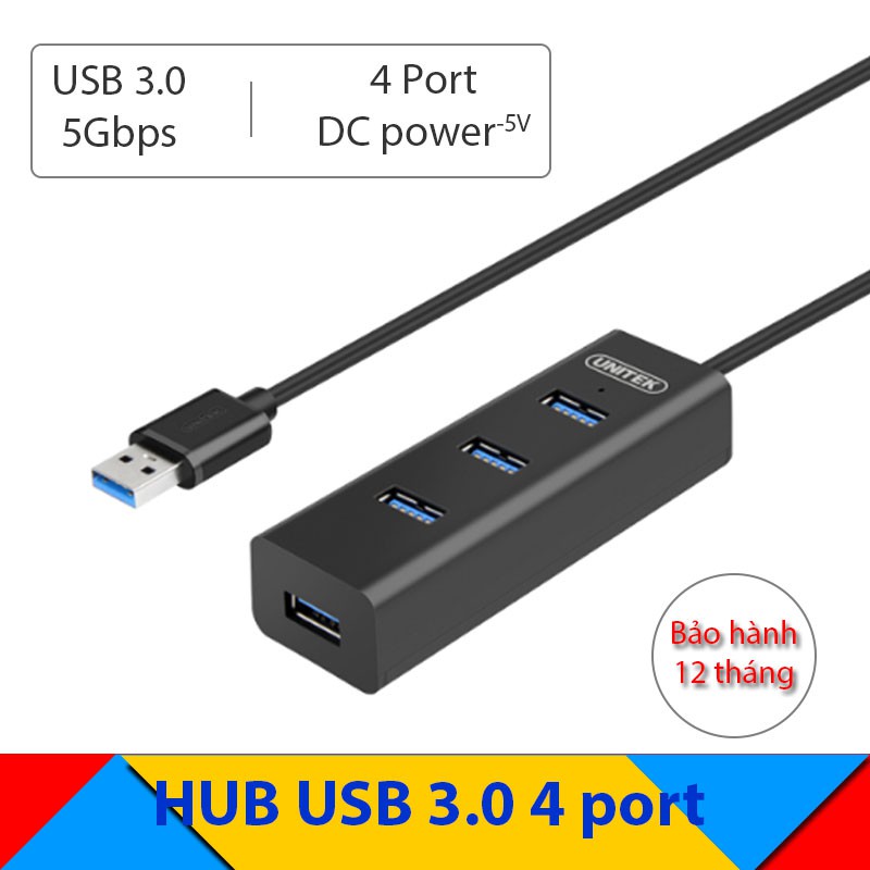 Bộ chia USB 3.0 5Gbps 4 cổng có hỗ trợ cấp nguồn ngoài qua cổng Micro USB (màu đen - dây dài 30Cm)