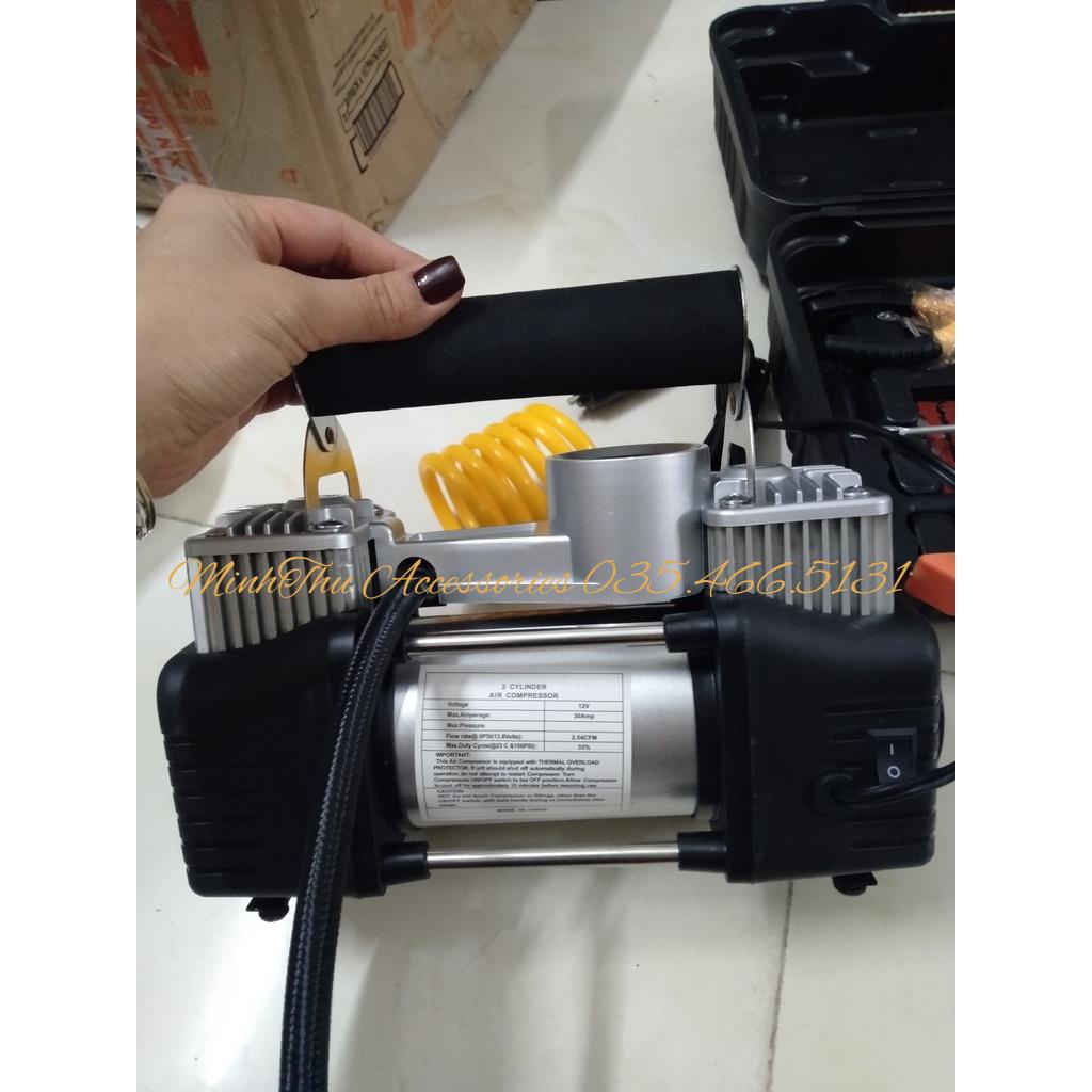 (Hàng mới + video ảnh thật) Bơm Ô Tô 2 Piston Xylanh AIR COMPRESSOR Công Suất Lớn Siêu Khỏe Siêu Nhanh - BH 6 tháng