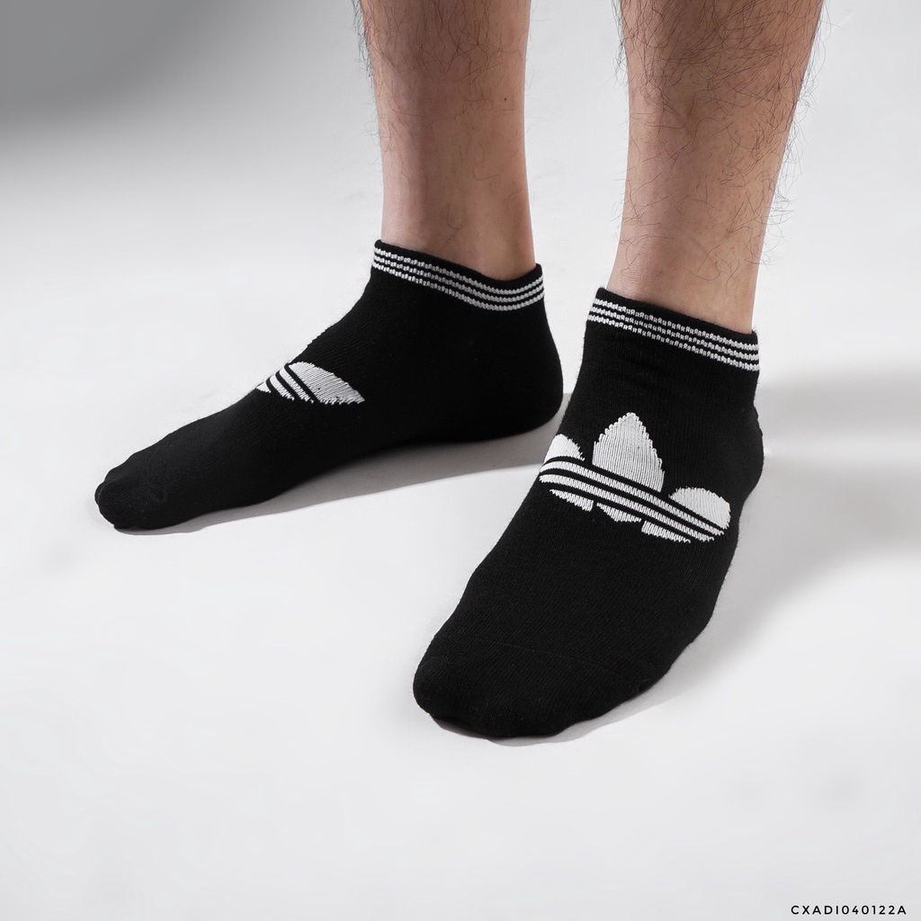 Pack 6 Đôi Vớ nam nữ Ngắn Sọc Ngang Viền Cổ 3 lá Adidas Mix 3 màu đen, trắng xám