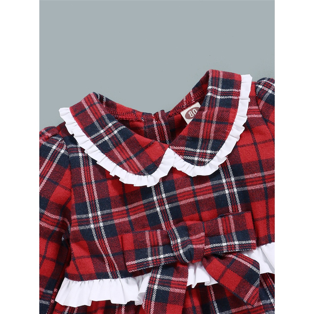 Đầm bé gái sơ sinh MIKRDOO sọc ca rô dài tay cổ Peter Pan