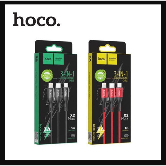 ❌ FREESHIP❌Cáp Sạc Đa Năng 3 IN 1 HOCO X2 MAX Sạc Nhanh 3A Dây Bện Chống Đứt Gãy Cổng USB To/Type C/Micro