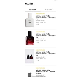 Trả ORDER nước hoa ZARA