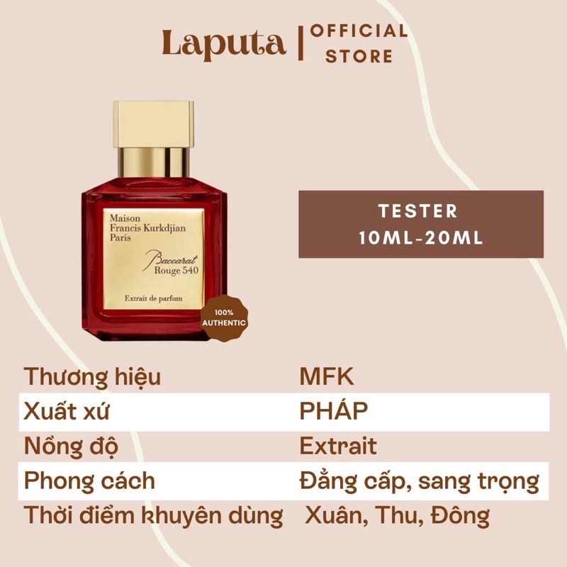 Nước Hoa Unisex MFK Baccarat Rouge 540 Extrait De Parfum, Mẫu thử 2ml, 5ml, 10ml