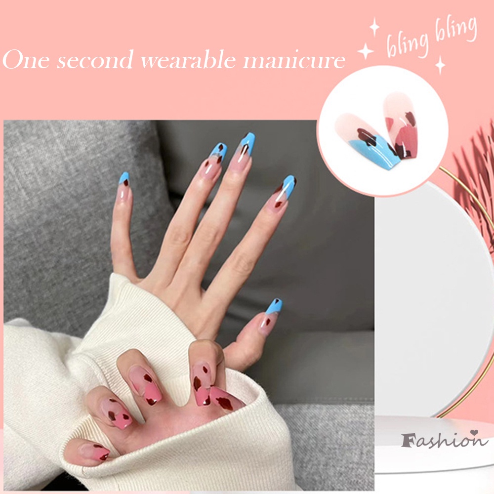 Set 24 Móng Tay Giả 2 Tông Màu Kèm Keo Dán Trang Trí Nghệ Thuật